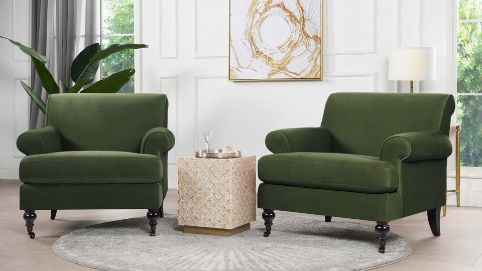 Alana 38" Lawson Accent Arm Chair with Metal Casters (Olive Green)