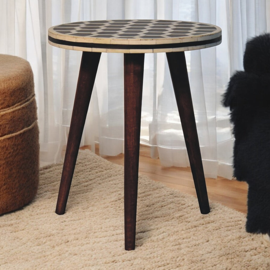 Bone Inlay Tripod Stool With Honey Caramel Finish