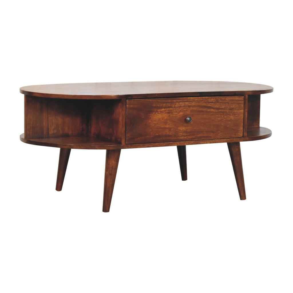 Chestnut Oval Coffee Table with 2 Drawer