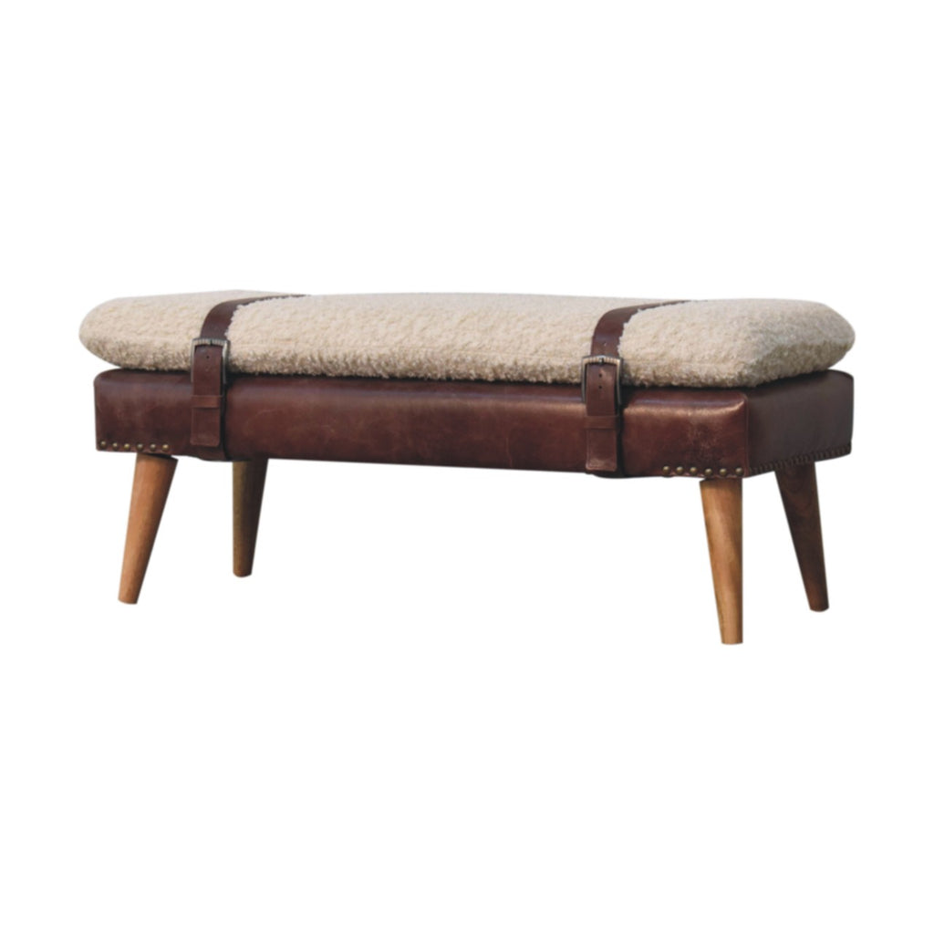 Boucle x Mahogany Leather Bench