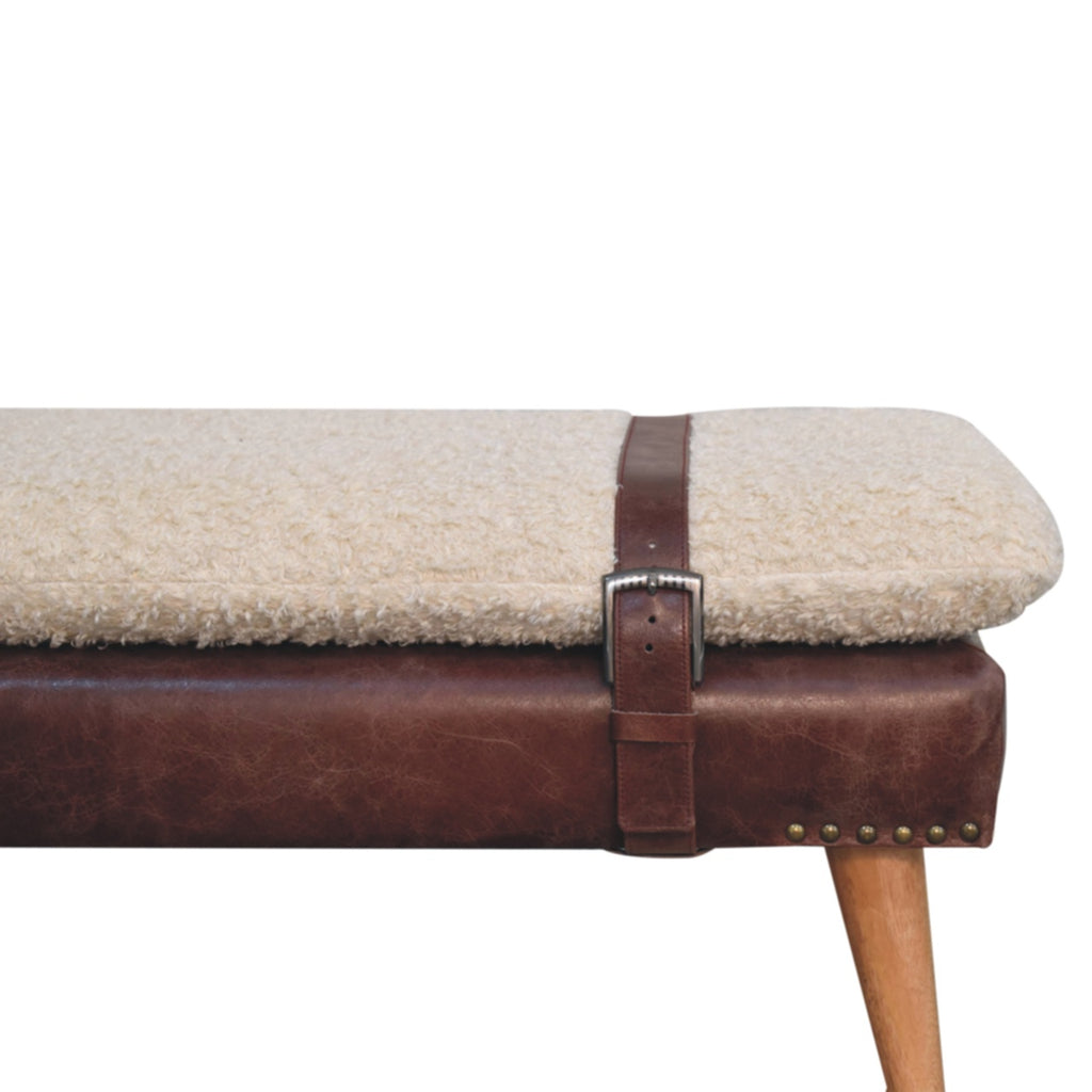 Boucle x Mahogany Leather Bench