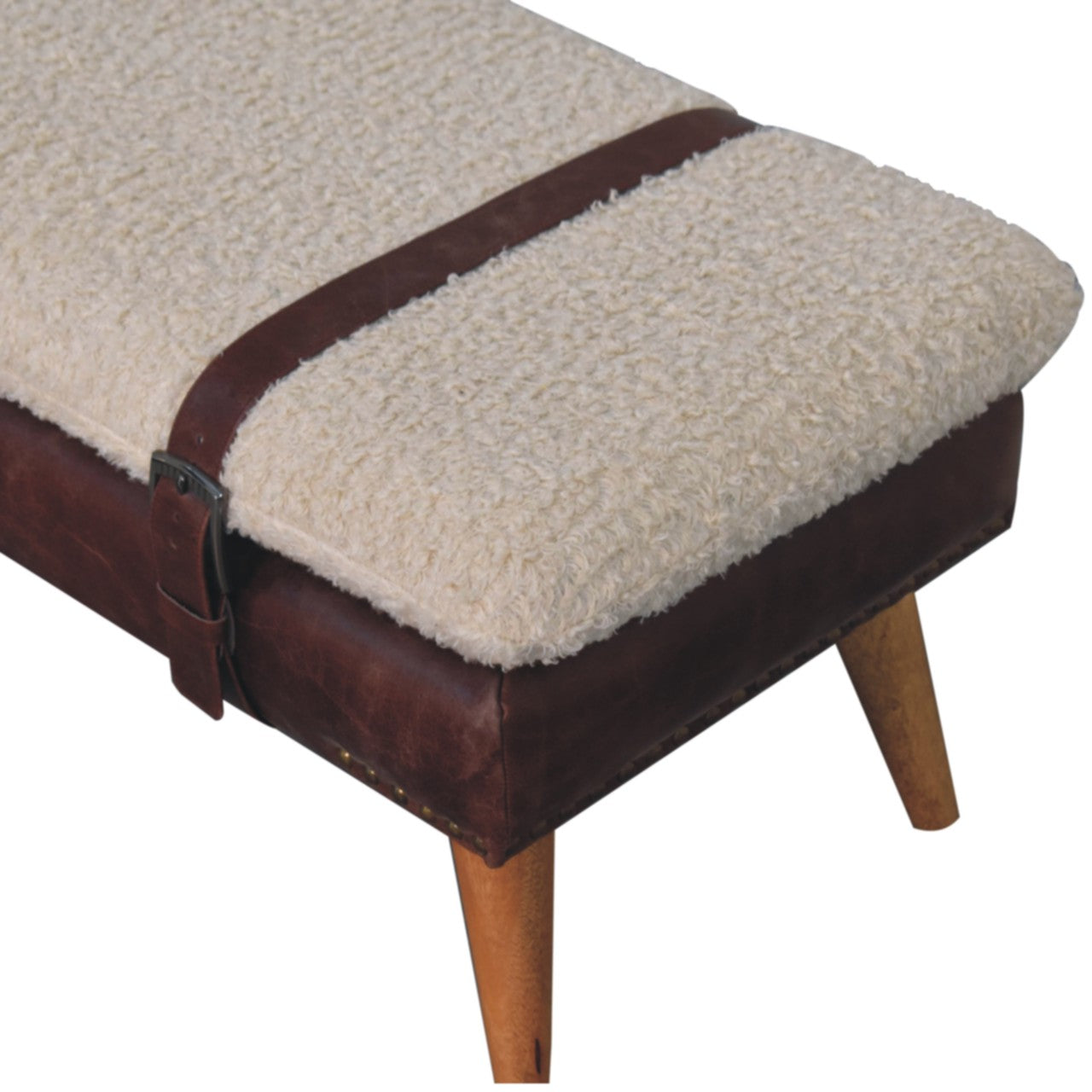 Boucle x Mahogany Leather Bench
