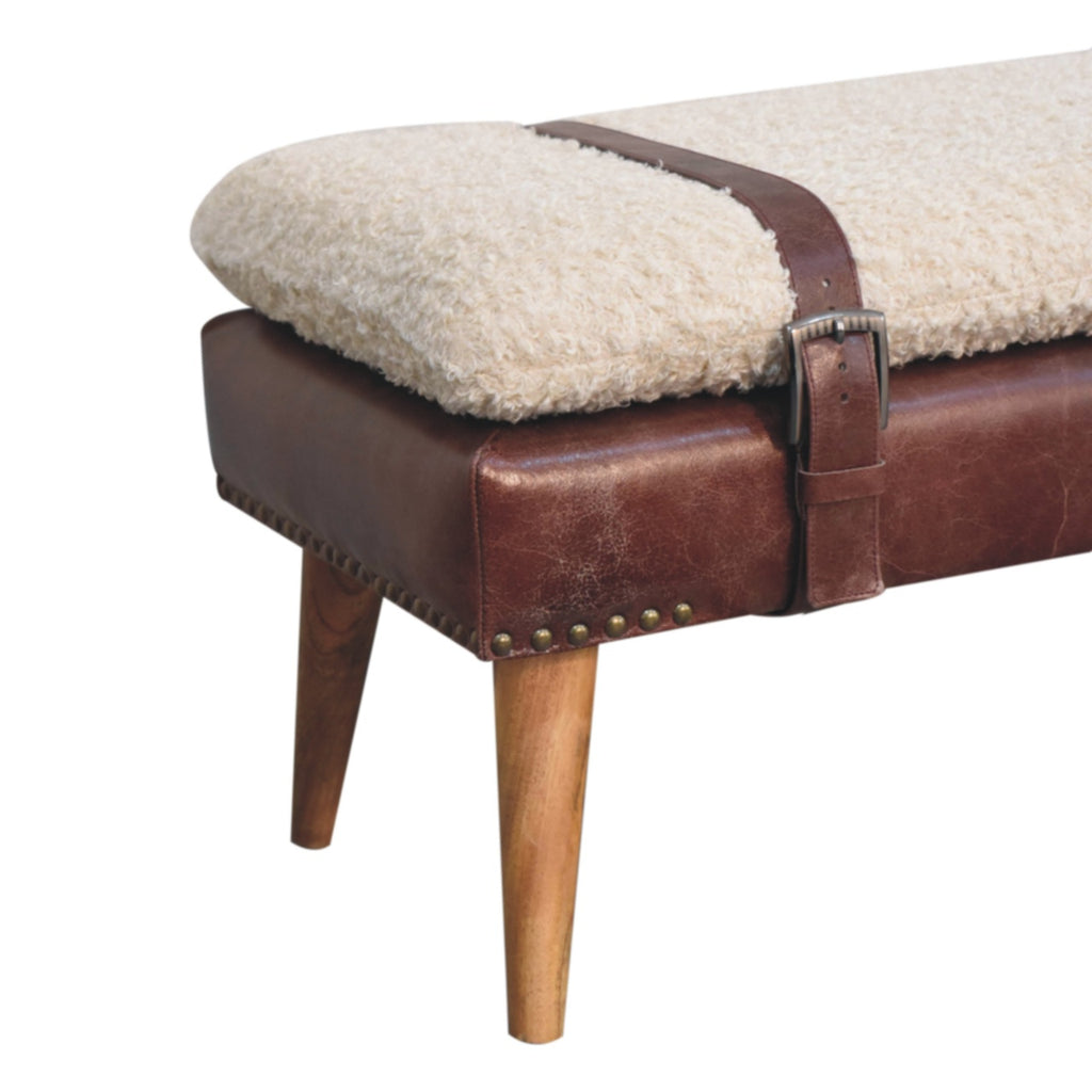 Boucle x Mahogany Leather Bench