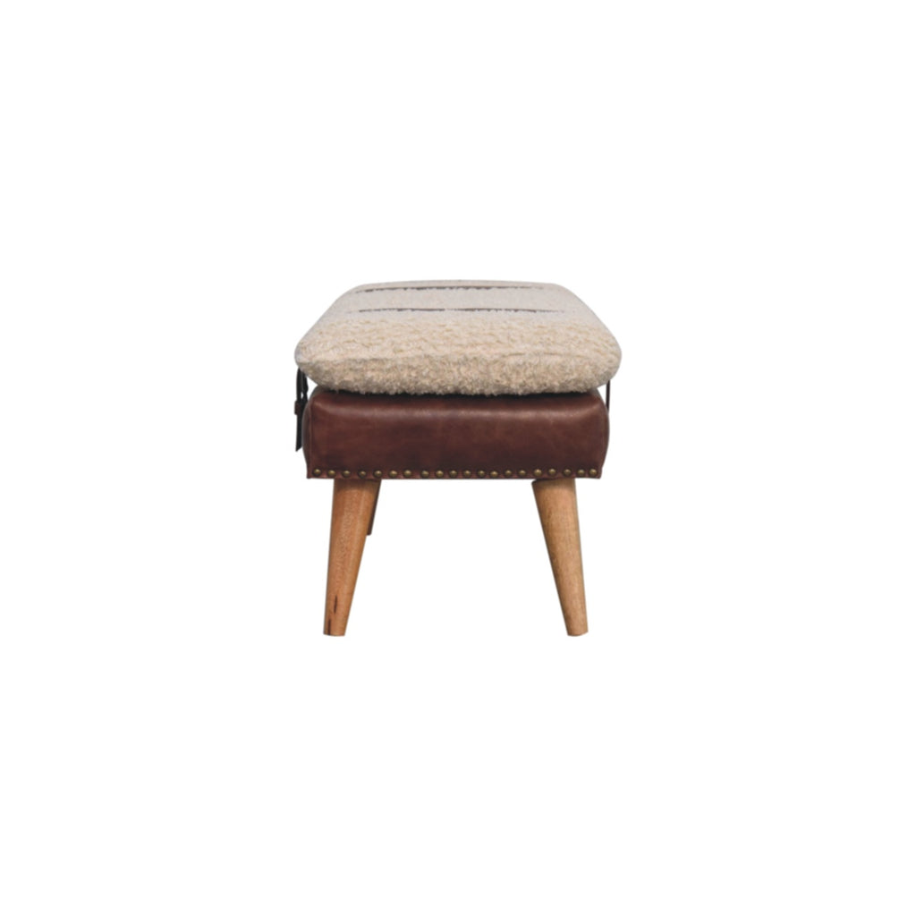 Boucle x Mahogany Leather Bench