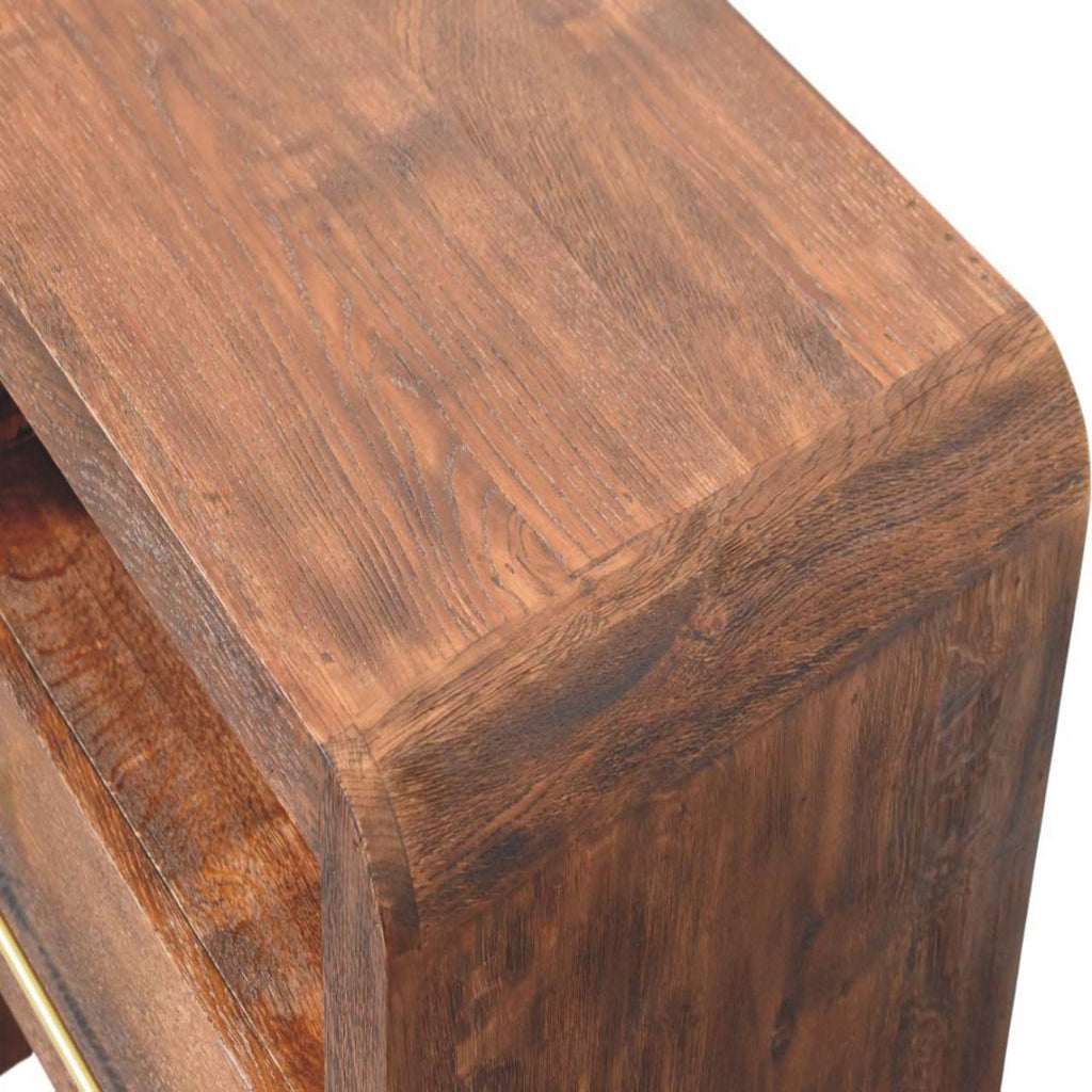 Tiger Oak Open Bedside with Brass Handle