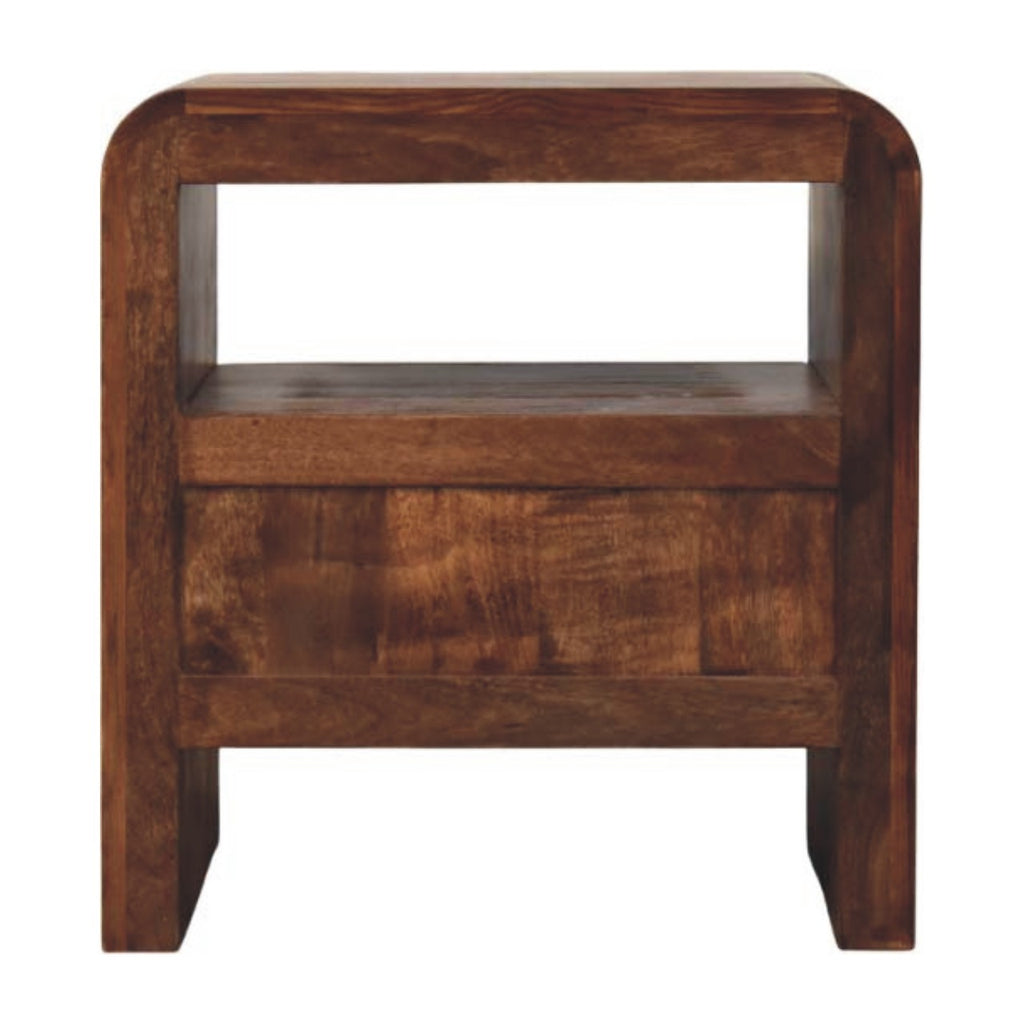 Tiger Oak Open Bedside with Brass Handle