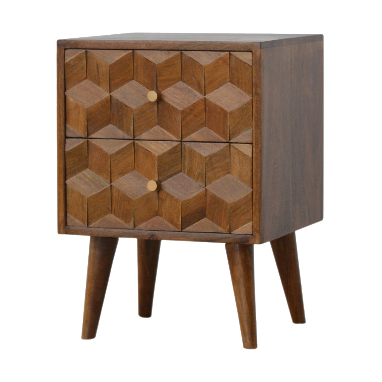 Chestnut Cube Carved nightstand